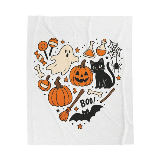 Cozy Halloween Plush Blanket, Soft Throw for Spooky Season, Fall Décor, Pumpkin and Ghost Design, Perfect for Gift Giving