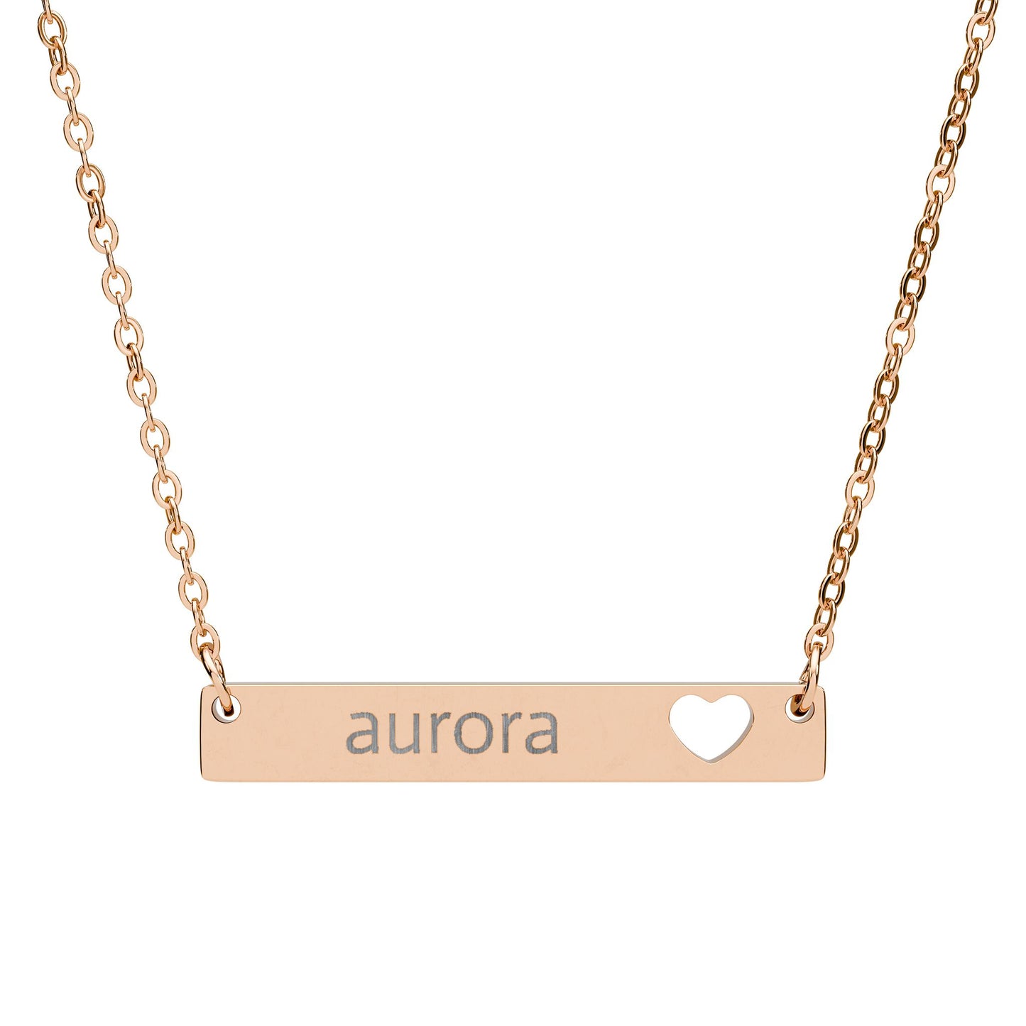 Engravable Cutout Heart Bar Necklace — Personalized Name Pendant