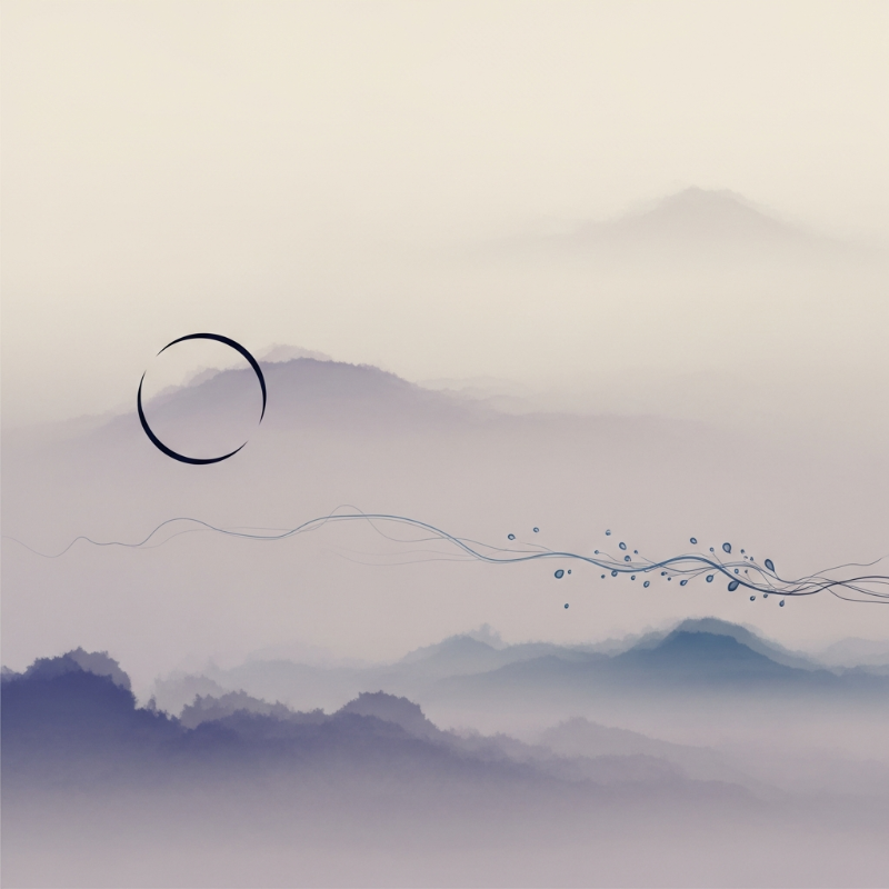 Cotton Duvet Cover — Serene Mist Mountain Landscape with Minimal Circle Accent